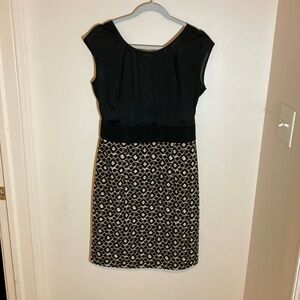 AGB Dress Sheer Black Bodice  Print Skirt 10